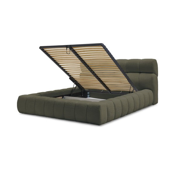 Zöld kárpitozott ágyneműtartós franciaágy ágyráccsal 160x200 cm Mont Blanc – Bobochic Paris-image-4