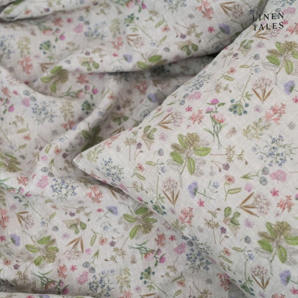 Natúr színű egyszemélyes len ágyneműhuzat 140x200 cm Botany 2 – Linen Tales-image-1