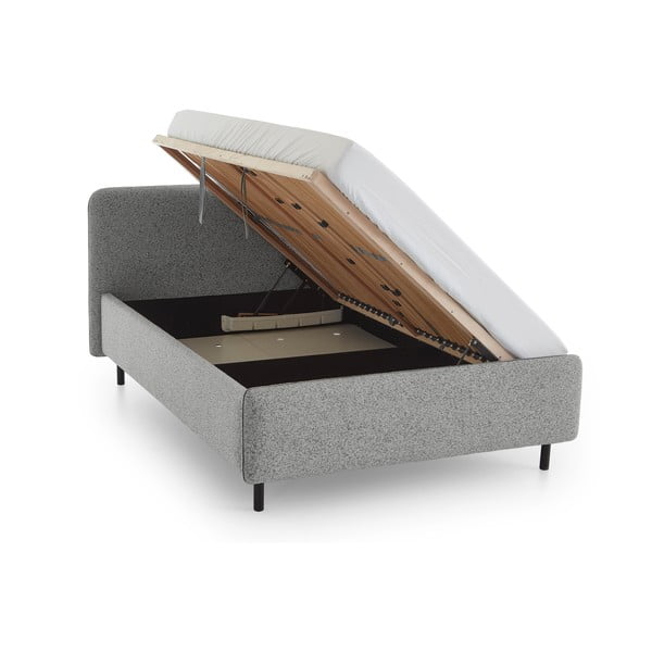 Világosszürke kárpitozott ágyneműtartós franciaágy ágyráccsal 180x200 cm Primo – Meise Möbel-image-3