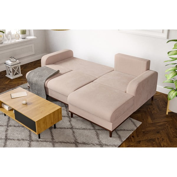 Bézs kordbársony sarokkanapé (jobb oldali) Beata – Ropez-image-1