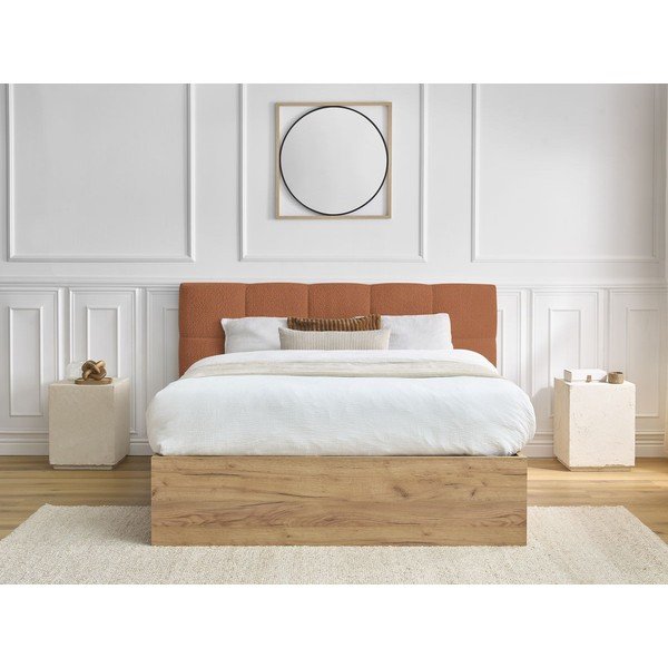 Terrakotta színű kárpitozott kárpitozott-forgácslemez ágyneműtartós franciaágy ágyráccsal 160x200 cm Kumo – Bobochic Paris-image-3