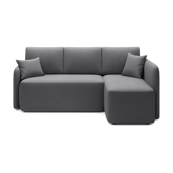 Szürkésbarna bársony kinyitható-tárolóhelyes sarokkanapé (jobb oldali-heverő résszel) Hadson – ELTAP