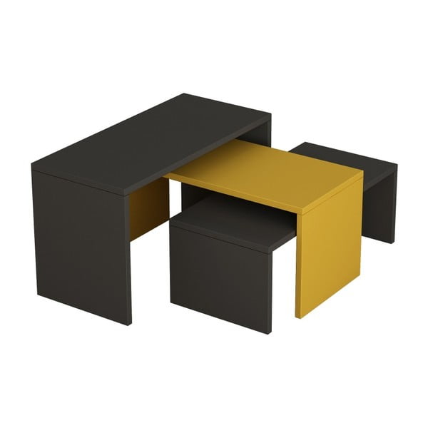 Puzzle fekete 3 darabos dohányzóasztal szett - Homitis