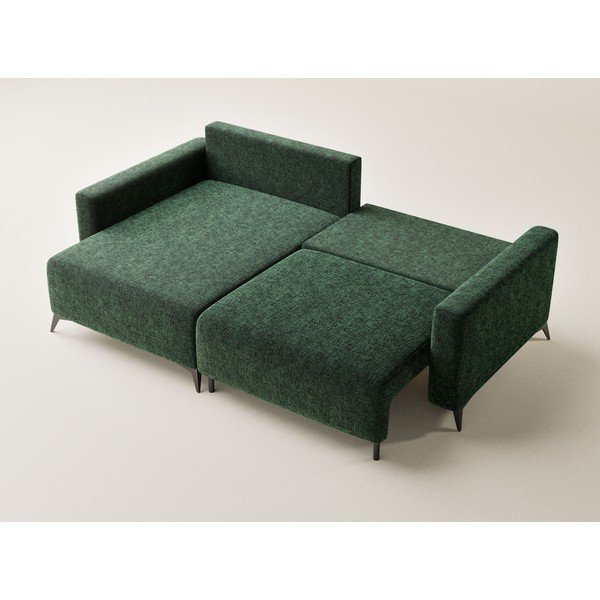 Sötétzöld zsenília kinyitható-tárolóhelyes sarokkanapé (bal oldali-heverő résszel) Leon – Maison de Rêve-image-3