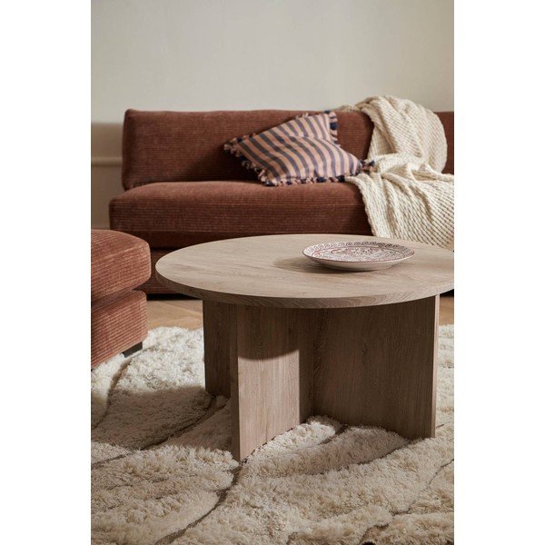 Világos natúr színű MDF kerek dohányzóasztal ø 85 cm Poppy – Ellos Home-image-1