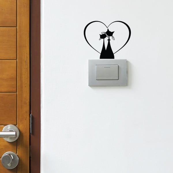 Cat Couple fekete villanykapcsoló matrica - Ambiance-image-1