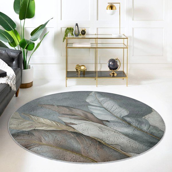 Zöld-szürke mosható kerek szőnyeg ø 100 cm Dusty Leaves – Mila Home-image-3