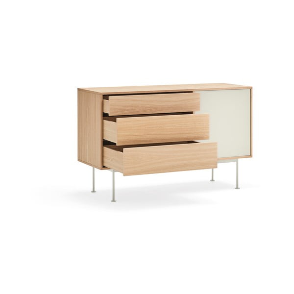 Yoko krémfehér komód tölgyfa dekorral, szélesség 128 cm - Teulat-image-3