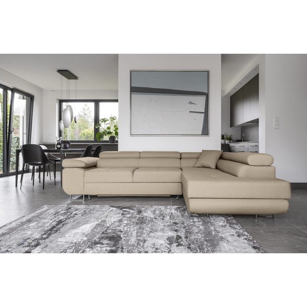 Bézs kinyitható-tárolóhelyes sarokkanapé (jobb oldali-L alakú) Anton – ELTAP-image-1