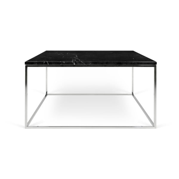Gleam fekete márvány dohányzóasztal krómozott lábakkal, 75 x 75 cm - TemaHome