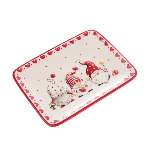 Törpe mintás piros-fehér kerámia szervírozó tányér - Dakls