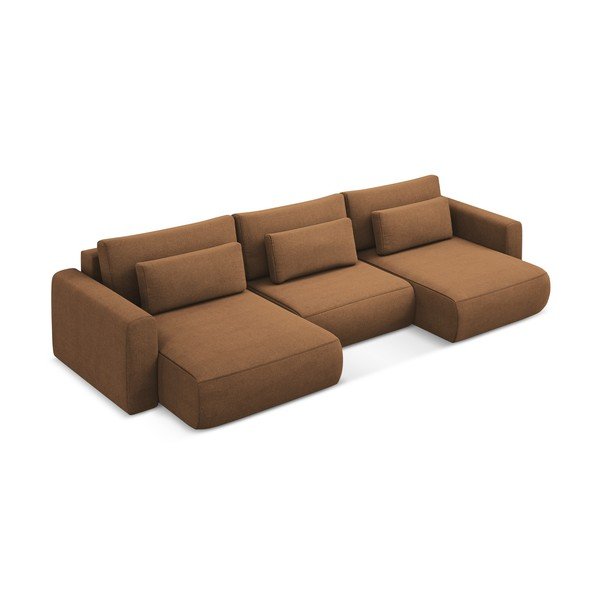 Terrakotta színű kinyitható-tárolóhelyes (U alakú) sarokkanapé Kapua – Makamii-image-2