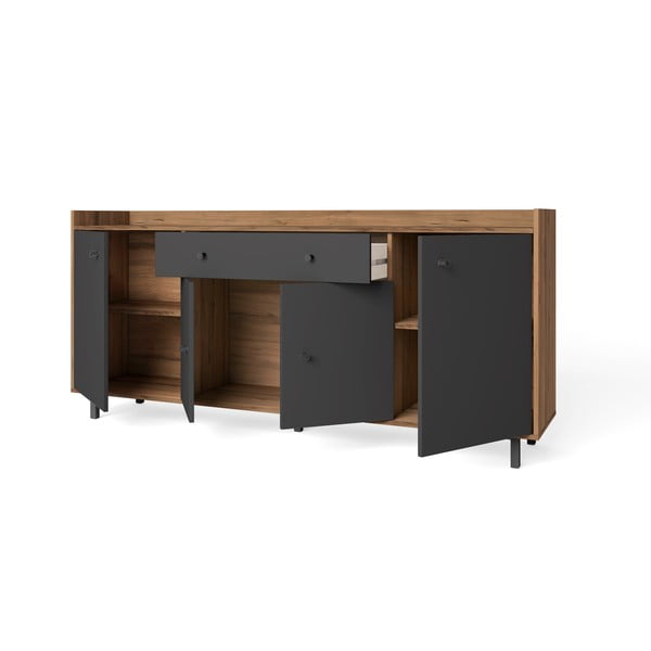 Szürke alacsony komód diófa dekorral 180x84 cm Malta - Marckeric-image-3