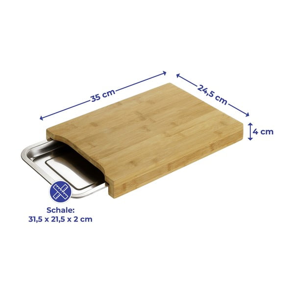 Bambusz vágódeszka rozsdamentes acél tálcával 24.5x35 cm - Maximex-image-2