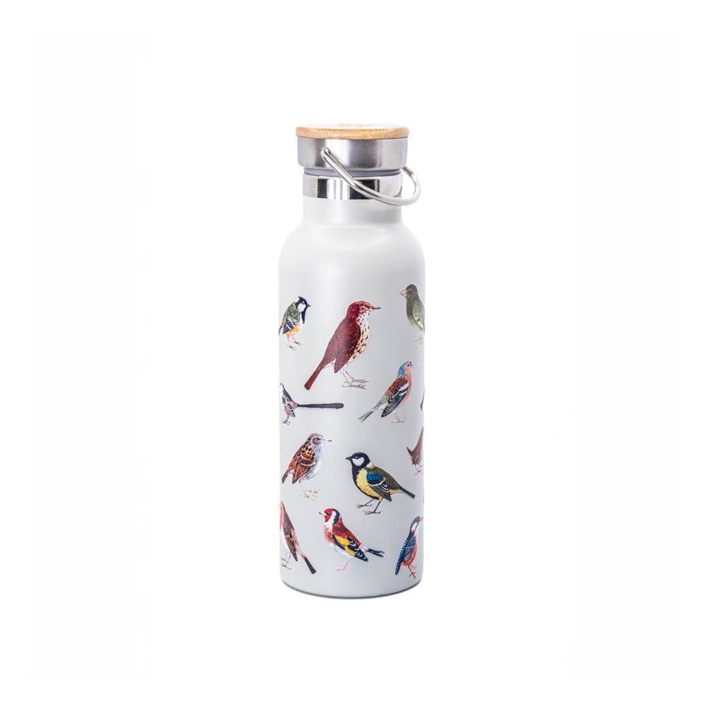 Fehér rozsdamentes acél utazó ivópalack 425 ml Vintage Birds – Sass & Belle