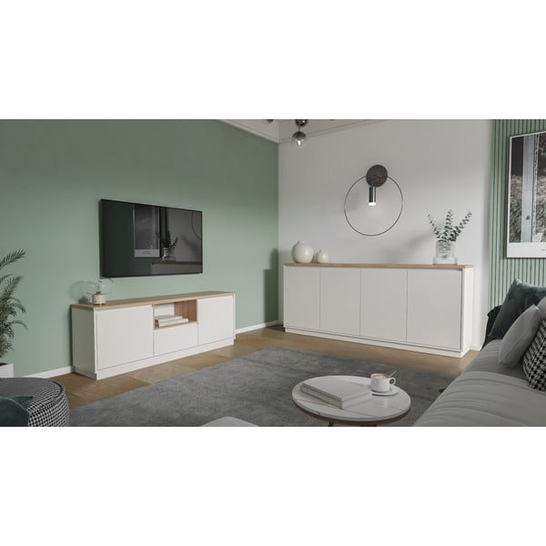 Bézs TV-állvány tölgyfa dekorral 161x55x40 cm Loreta – Marckeric-image-2