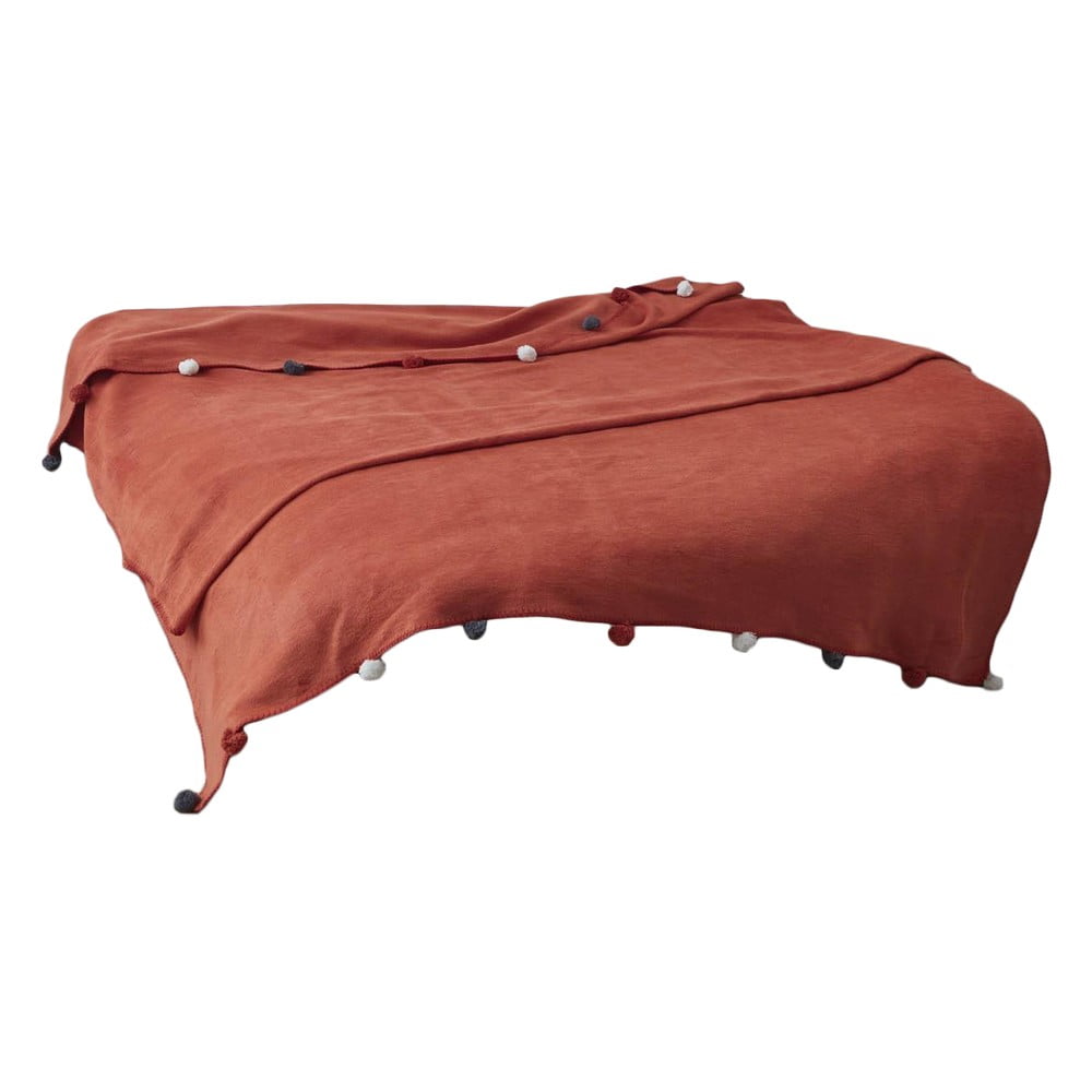Téglavörös fleece ágytakaró 150x200 cm Pom Pom  Mijolnir