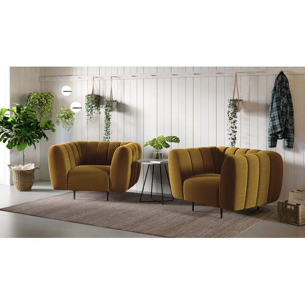 Shel mézsárga bársony fotel - Ghado-image-1
