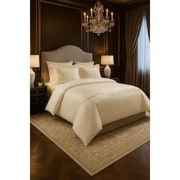 Krémszínű hatrészes  egyszemélyes pamut-szatén ágyneműhuzat lepedővel 140x200 cm Maison Bloom – Mila Home Luxury-image-1