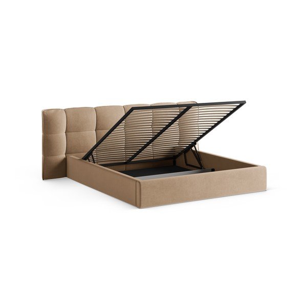 Szürkésbézs kárpitozott ágyneműtartós franciaágy ágyráccsal 200x200 cm Eric – Micadoni -image-2