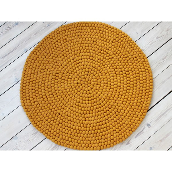 Ball Rugs mustársárga gyapjú golyószőnyeg, ⌀ 90 cm - Wooldot-image-1