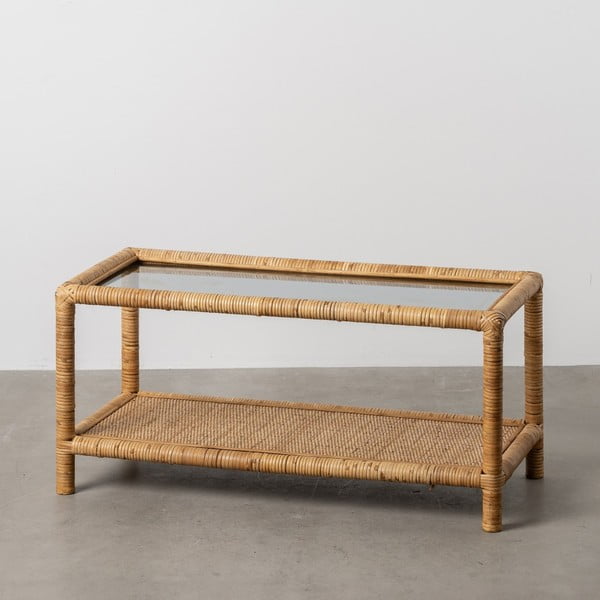 Natúr színű dohányzóasztal üveg asztallappal 40x90 cm – Ixia-image-1