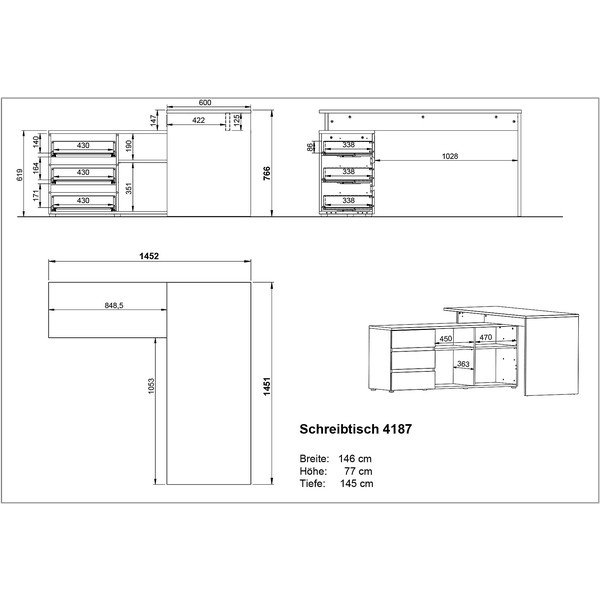Íróasztal tölgyfa dekoros asztallappal 145x146 cm Lissabon – Germania-image-2