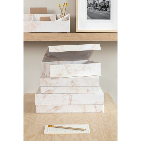 Bézs fedeles karton tárolódoboz szett 3 db-os 42,5x29,5x13 cm Kian Paper Laminate – Bigso-image-2