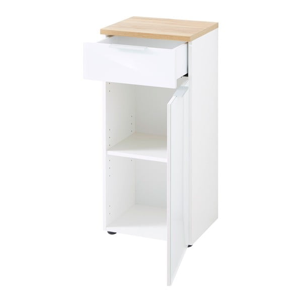 Fehér-natúr színű alacsony fürdőszoba szekrény tölgyfa dekorral 39x86 cm Pescara – Germania-image-2