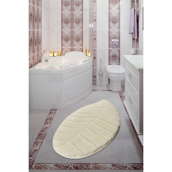 Krémszínű fürdőszobai kilépő 60x100 cm Jungle Leaf – Foutastic-image-1