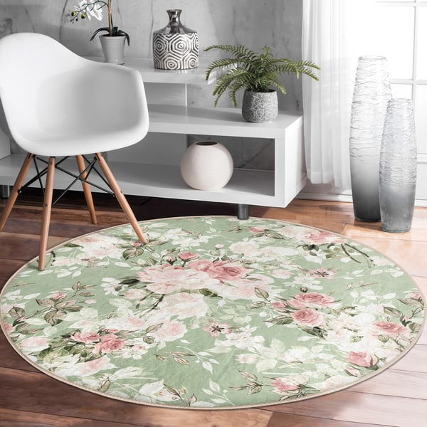 Világoszöld mosható-robotporszívóval tisztítható kerek szőnyeg ø 80 cm Comfort – Mila Home-image-3