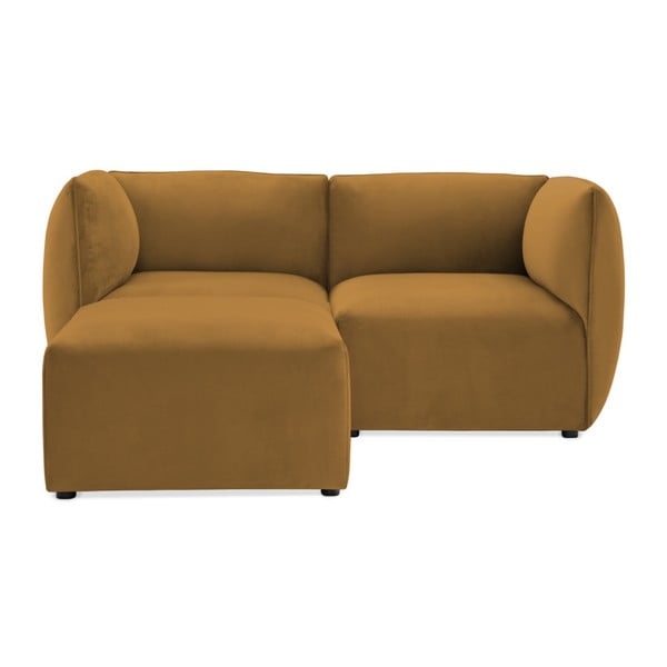 Velvet Cube mustársárga 2 személyes moduláris kanapé lábtartóval - Vivonita