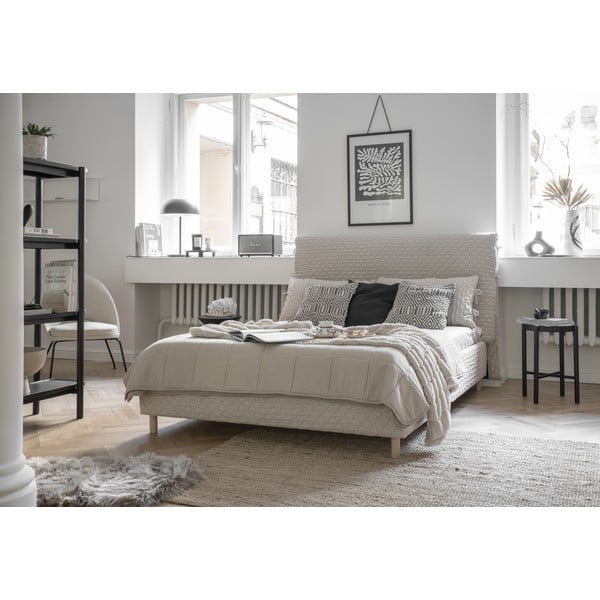 Bézs kárpitozott franciaágy ágyráccsal 180x200 cm Sleepy Luna – Miuform-image-1