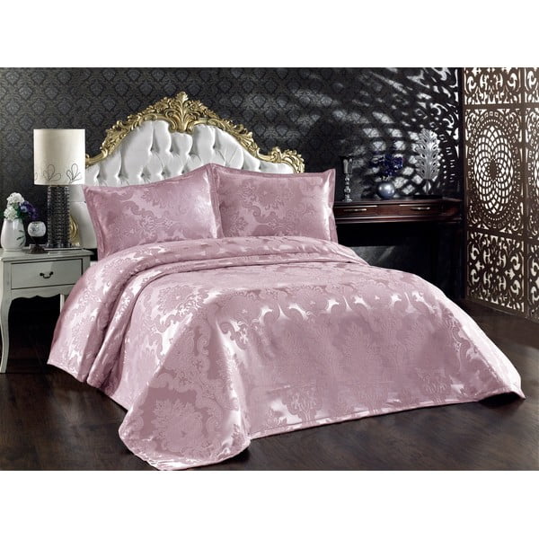 Rózsaszín pamut ágytakaró és párnahuzat szett franciaágyra 240x260 cm Beste – Mijolnir