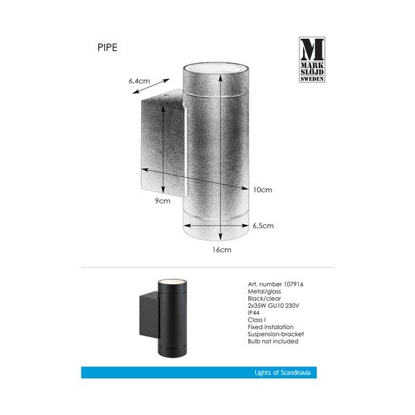 Fali kültéri lámpa (magasság 16 cm) Pipe – Markslöjd-image-2