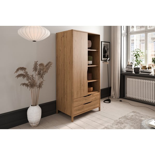 Natúr színű tölgyfa ruhásszekrény 90x188 cm Twig – The Beds-image-1
