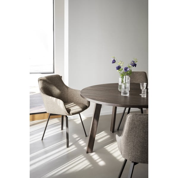 Sötétbarna kerek bővíthető étkezőasztal tölgyfa dekorral ø 130 cm Glenside – Rowico-image-2