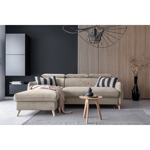 Bézs bársony kinyitható sarokkanapé (bal oldali) Sweet Harmony – Miuform-image-1