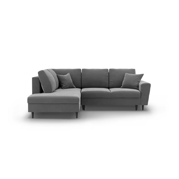 Világosszürke bársony kinyitható tárolóhelyes sarokkanapé (bal oldali-L alakú) Kyoto – Cosmopolitan Design