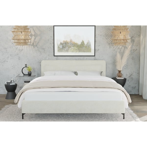 Bézs kárpitozott egyszemélyes ágy ágyráccsal 90x200 cm Barker – Ropez-image-1