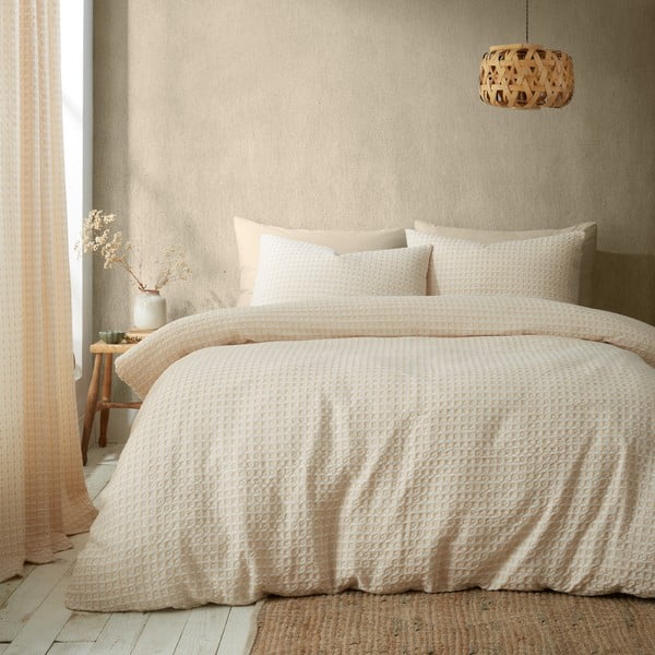 Bézs kétszemélyes ágyneműhuzat 200x200 cm Muscat Waffle – Pineapple Elephant-image-2