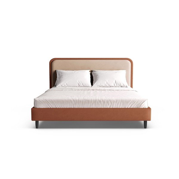 Téglavörös kárpitozott franciaágy ágyráccsal 200x200 cm Aveline – Micadoni -image-3