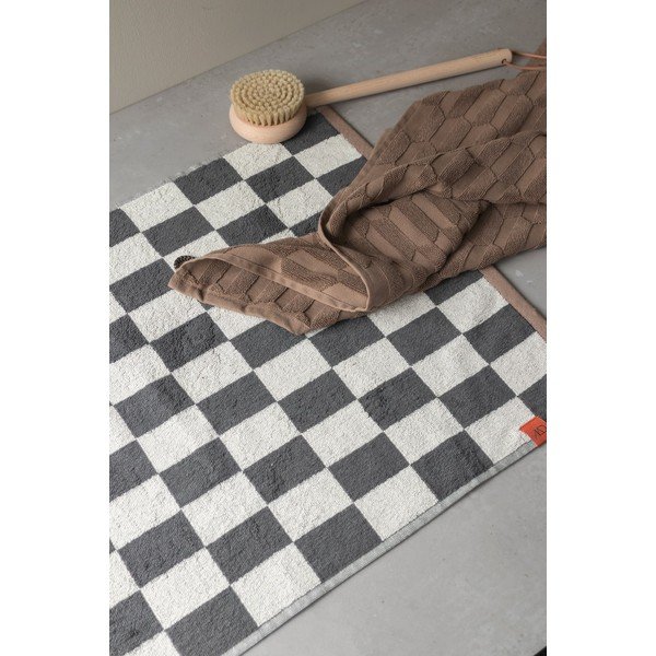 Antracitszürke-bézs bio pamut fürdőszobai kilépő zuhanyfülkéhez 50x80 cm Retro – Mette Ditmer Denmark-image-1