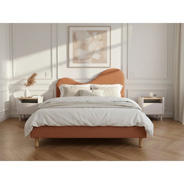 Terrakotta színű kárpitozott kárpitozott franciaágy ágyráccsal 180x200 cm Celina – Bobochic Paris-image-2
