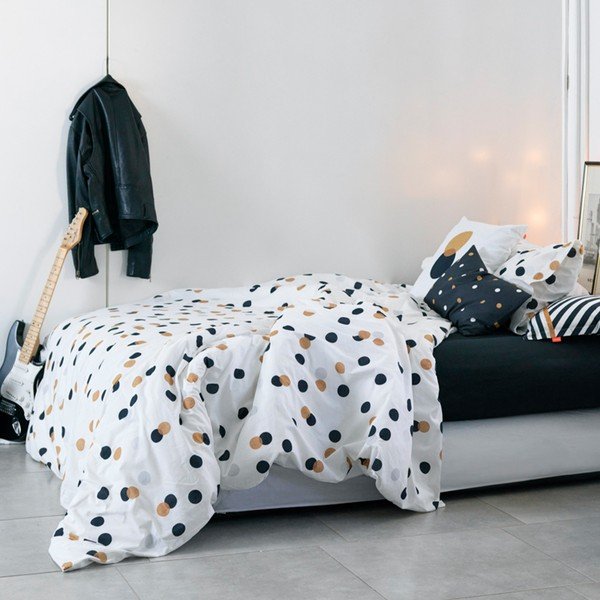 Fehér egyszemélyes pamut paplanhuzat 140x200 cm Golden dots – Blanc-image-3