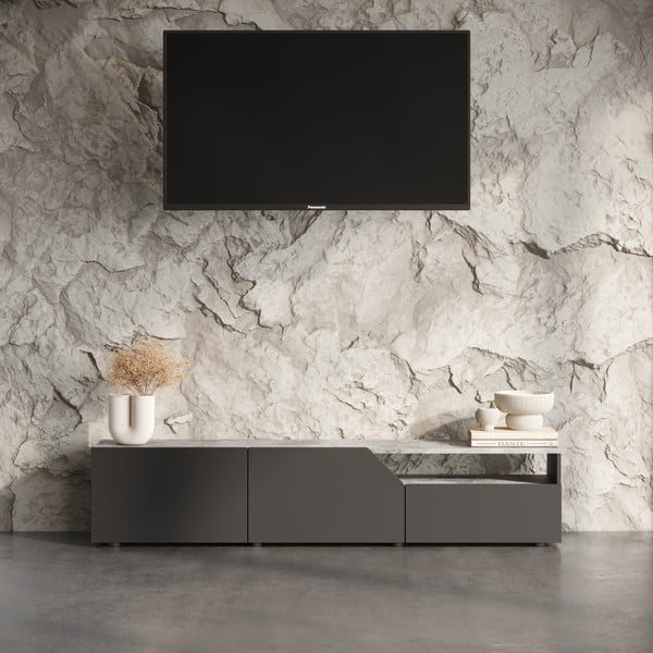 Fekete TV-állvány beton dekorral 180x38 cm Verone – TemaHome-image-1