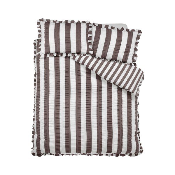 Sötétbarna kétszemélyes ágyneműhuzat 200x200 cm Seersucker Frill Stripe – Catherine Lansfield