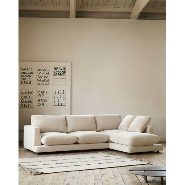 Bézs zsenília sarokkanapé (bal oldali-heverő résszel) Gala – Kave Home-image-1