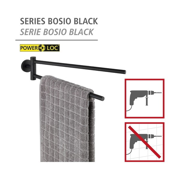 Matt fekete öntapadós rozsdamentes acél törölközőtartó Bosio – Wenko-image-2