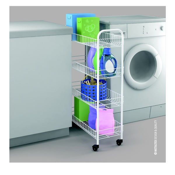 Fehér fém gurulós polcos állvány 23x84 cm – Metaltex-image-4